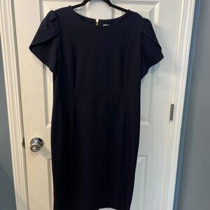 Calvin Klein Sheath Dress Navy Short Sleeve Knee Length Cocktail Business Sz 16